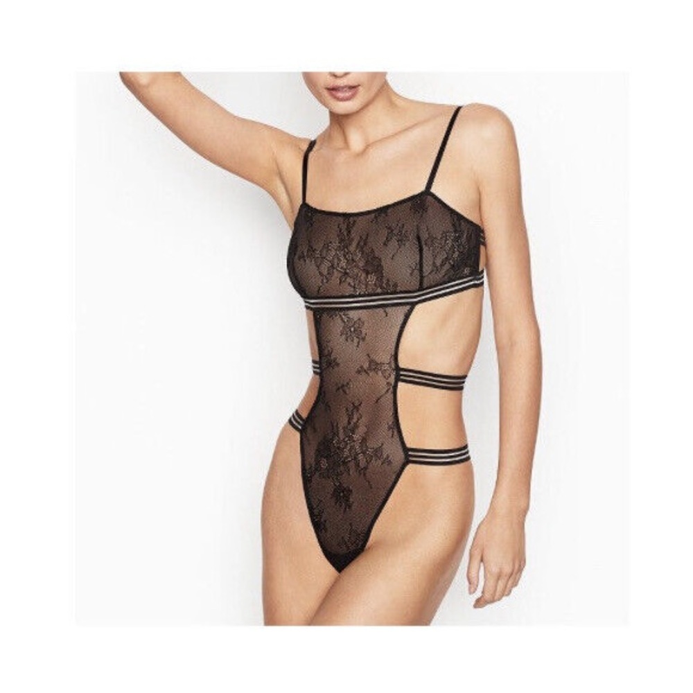 VS Banded Black Lace Bodysuit